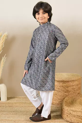 printed grey kurta set with sequins