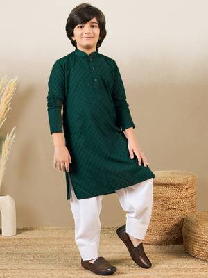 Stylish chikankari embroidered deep green kurta set 1