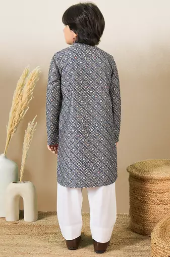 printed grey kurta set with sequins