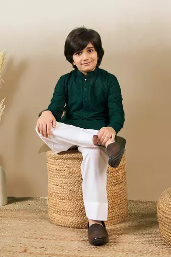 Stylish chikankari embroidered deep green kurta set