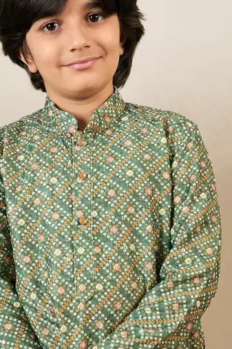 printed green kurta set with sequins