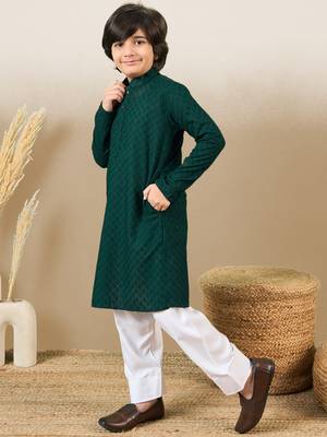 Stylish chikankari embroidered deep green kurta set 3