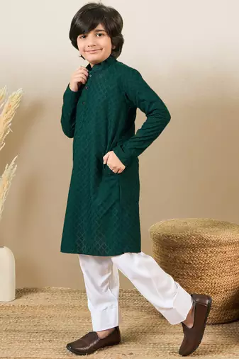 Stylish chikankari embroidered deep green kurta set