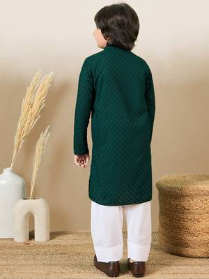 Stylish chikankari embroidered deep green kurta set 4