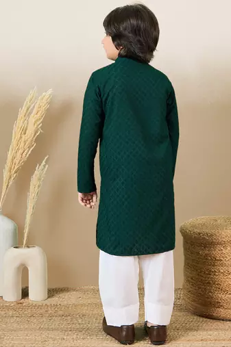 Stylish chikankari embroidered deep green kurta set