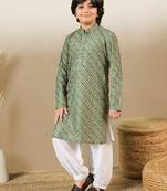 printed green kurta set with sequins