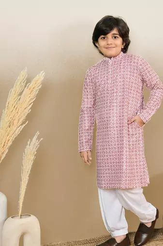 printed pink kurta set with sequins