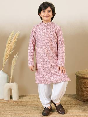printed pink kurta set with sequins 1