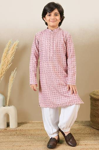 printed pink kurta set with sequins