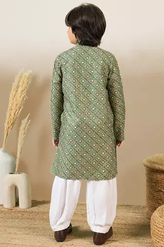 printed green kurta set with sequins
