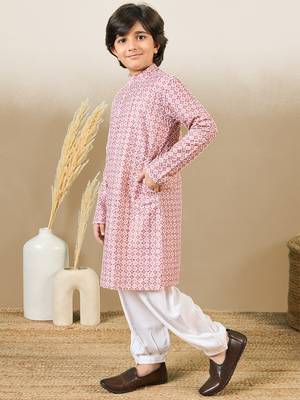 printed pink kurta set with sequins 3