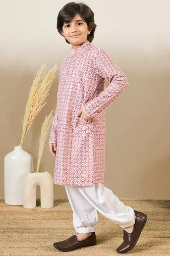 printed pink kurta set with sequins