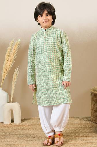 printed green kurta set with sequins