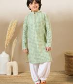 printed green kurta set with sequins