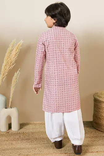 printed pink kurta set with sequins