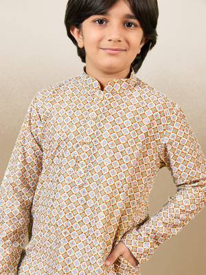 printed brown kurta set with sequins 2