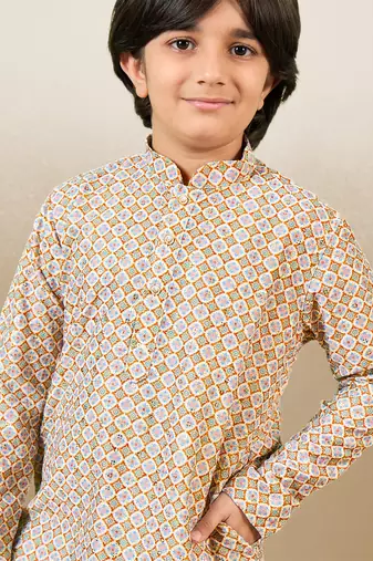printed brown kurta set with sequins