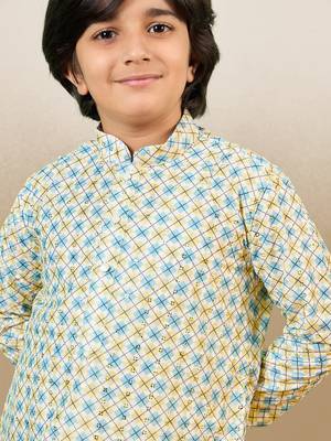 printed light yellow kurta set with sequins 2