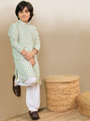 printed light yellow kurta set with sequins 1