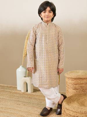 printed brown kurta set with sequins 3