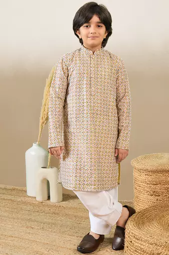 printed brown kurta set with sequins