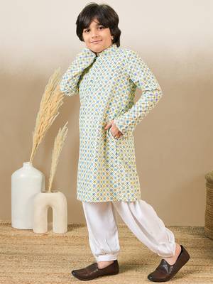 printed light yellow kurta set with sequins 3