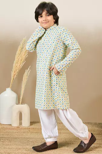 printed light yellow kurta set with sequins