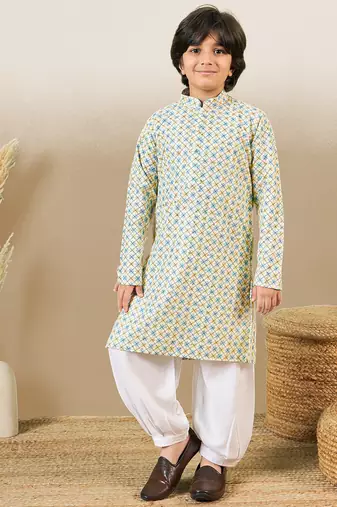 printed light yellow kurta set with sequins