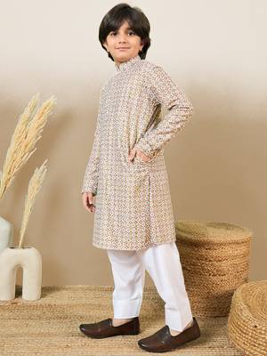 printed brown kurta set with sequins 1
