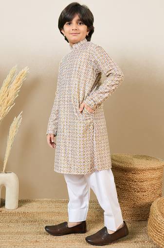 printed brown kurta set with sequins