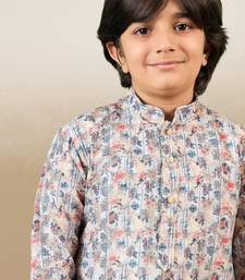 Zari embroidered light yellow printed kurta set