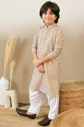 printed brown kurta set with sequins
