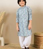 Zari embroidered blue designer printed kurta set