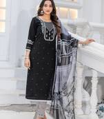 Women Modal Embroidery Straight Kurta With Pant And Dupatta Suit Set 