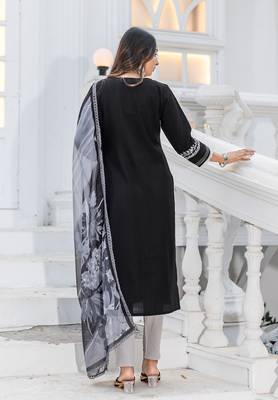 Women Modal Embroidery Straight Kurta With Pant And Dupatta Suit Set  2