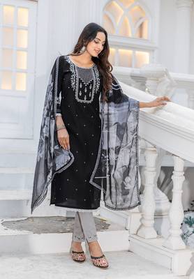 Women Modal Embroidery Straight Kurta With Pant And Dupatta Suit Set  4