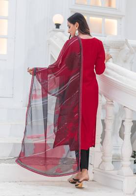Women Modal Embroidery Straight Kurta With Pant And Dupatta Suit Set  2