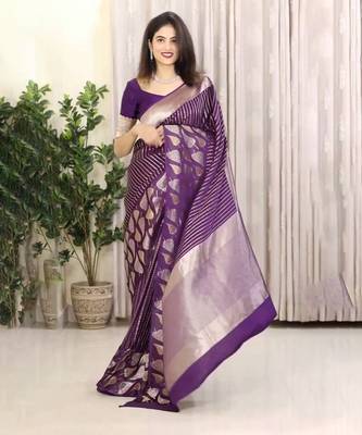 Purple color silk blend saree with blouse 1