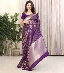 Purple color silk blend saree with blouse