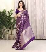 Purple color silk blend saree with blouse