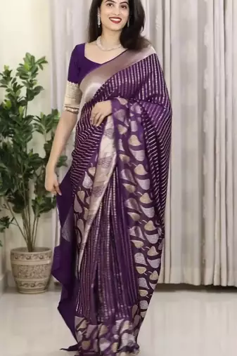 Purple color silk blend saree with blouse