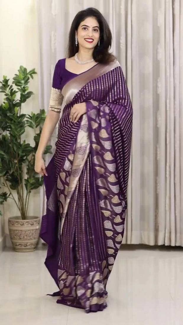 Purple color silk blend saree with blouse