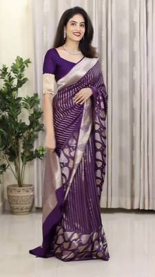 Purple color silk blend saree with blouse 3