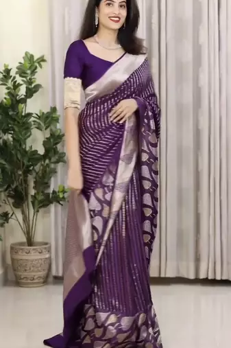 Purple color silk blend saree with blouse