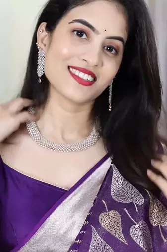 Purple color silk blend saree with blouse