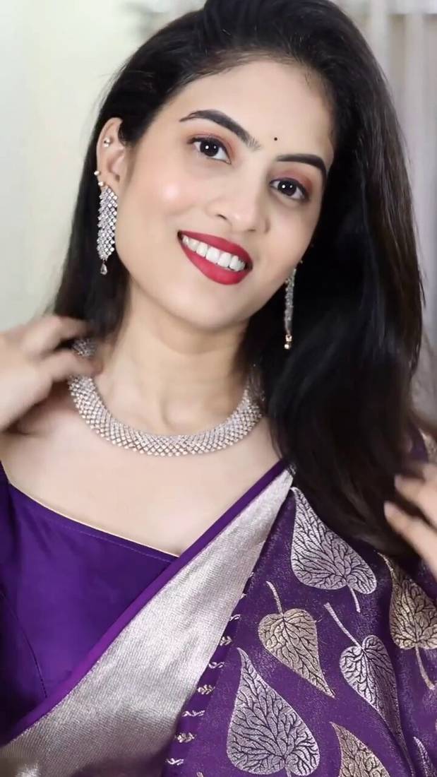 Purple color silk blend saree with blouse