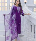 Women Modal Embroidery Straight Kurta With Pant And Dupatta Suit Set 
