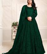 Green Net Resham Embroidered Wedding Wear Designer Anarkali Semi-Suit