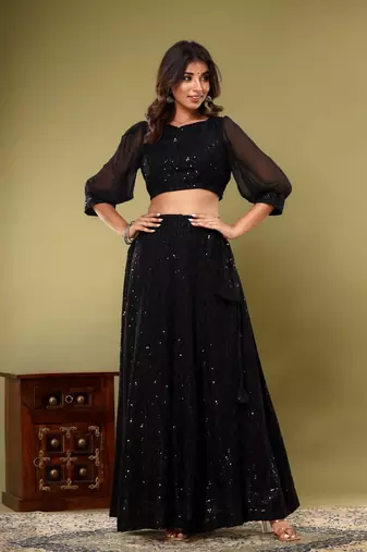 Embroidered lehenga with stitched blouse and dupatta