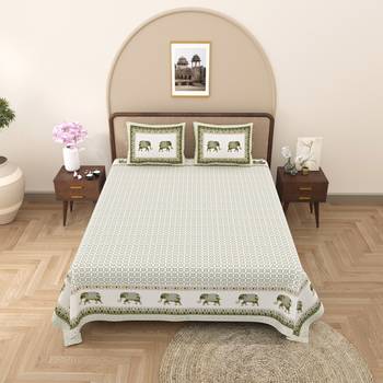 Rajasthani traditional jaipuri pure cotton king size double bedsheet with 2 pillow covers sets 1